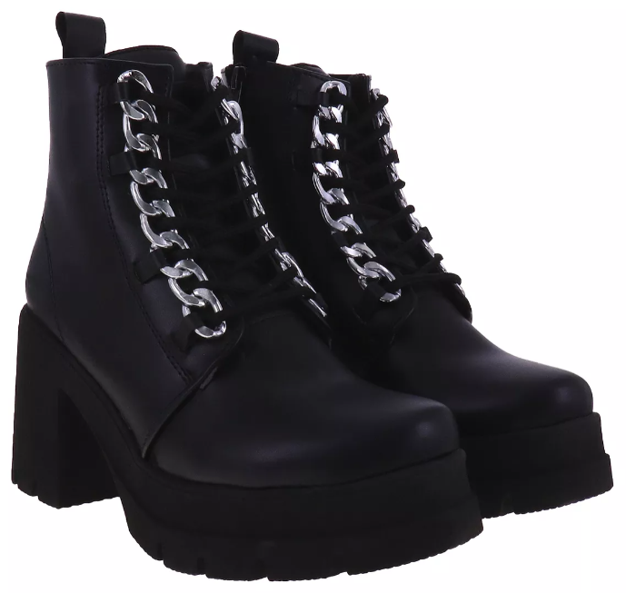 Botín De Tacón Chunky Con Cintas Y Cadenas Decorativa Erez