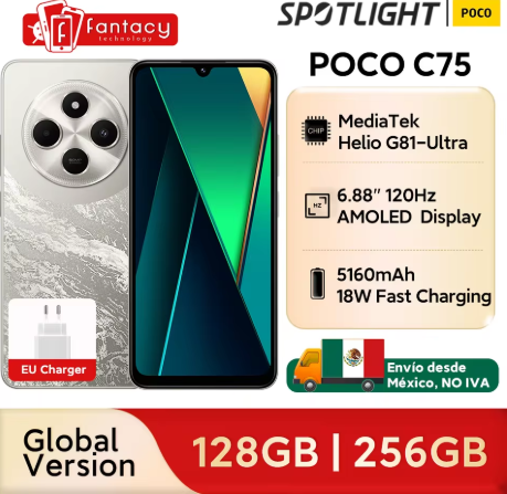 Aliexpress: Estreno mundial versión Global POCO C75 pantalla de 6,88 »120Hz Helio G81-Ultra cámara de 50MP enorme 5160mAh