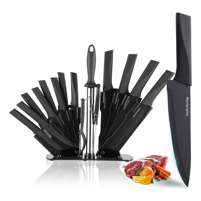 Juego De Cuchillos De 19 Piezas Con Base De Madera Negra