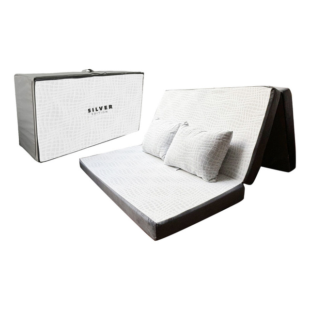 Pack De Colchón Plegable Matrimonial Con Maleta+ 2 Almohadas Color Blanco