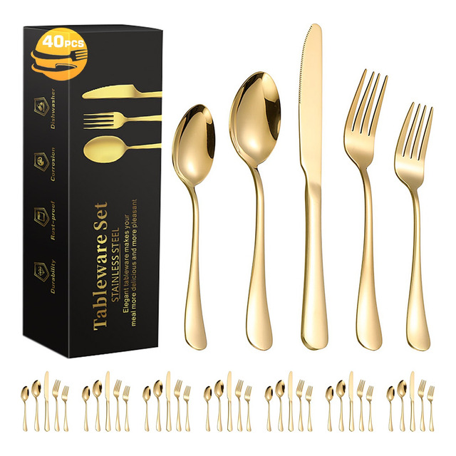 Mercado libre: Juego De Cubiertos Acero Inoxidable Dorado Topon 40 Piezas
