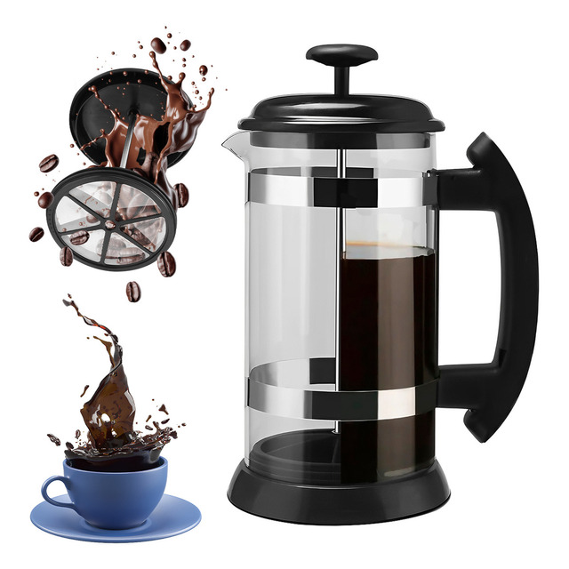 Cafetera Prensa Francesa De Acero Inoxidable Y Vidrio 1 Lt Color Negro