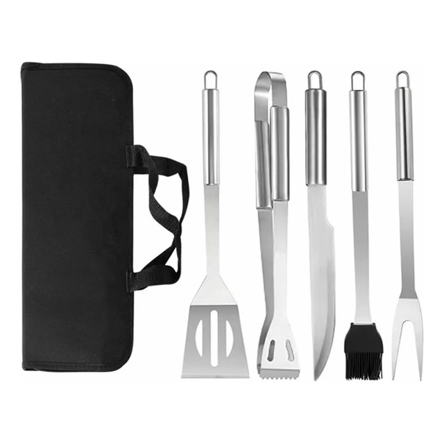 Kit Set Estuche De Carne Asada Bbq Barbacoa Pinzas Cuchillos