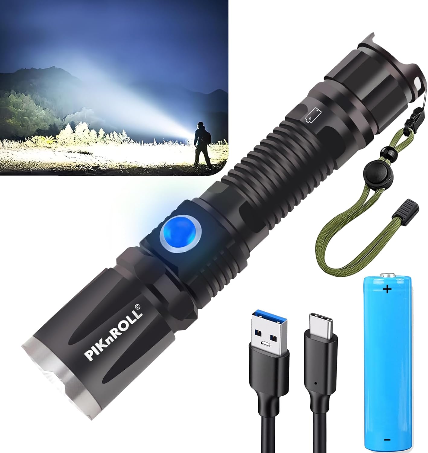 Linterna LED recargable, flash portátil de alta potencia