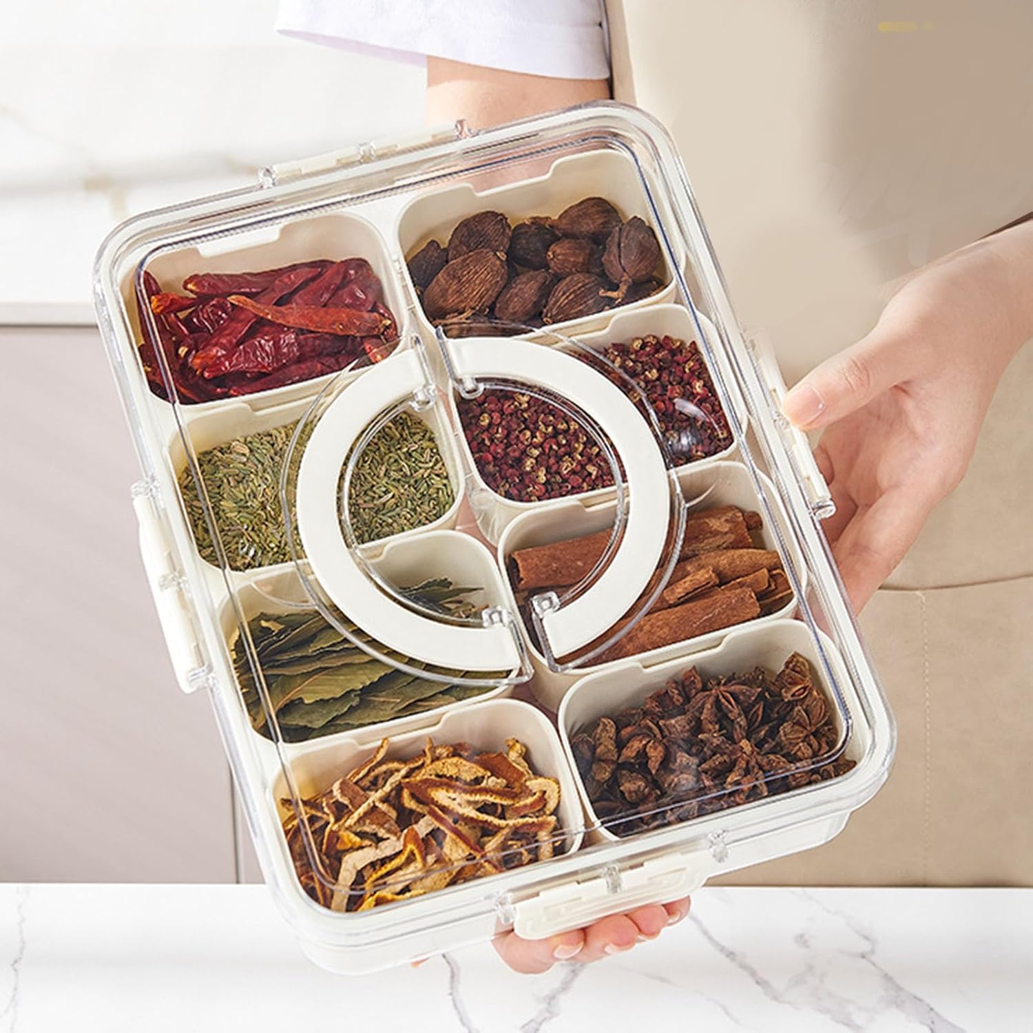 Caja de Especias Portátil con Tapa y Asa