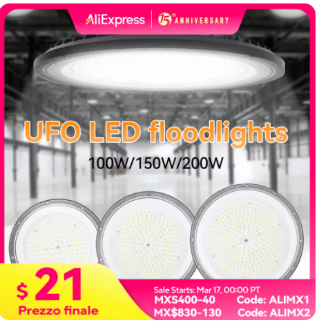 Aliexpress: Luces LED de alta bahía UFO 100W 200W AC100-265V