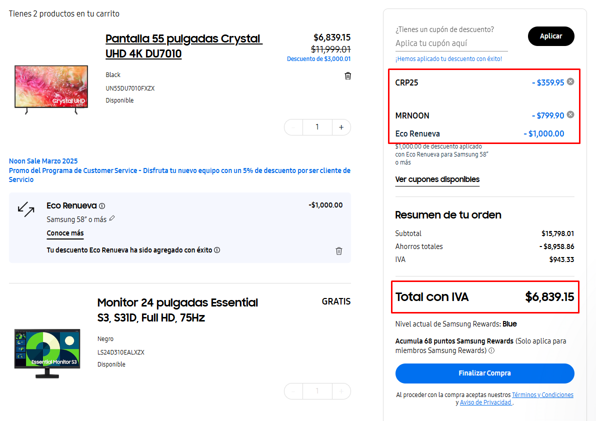 Pantalla 55 pulgadas Crystal UHD 4K DU7010 + Monitor de 24 Pulgadas Essential S3 FHD