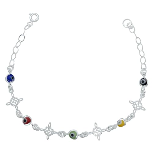Pulsera ajustable nudo de bruja y ojo turco de plata ley 925 (Multicolor)