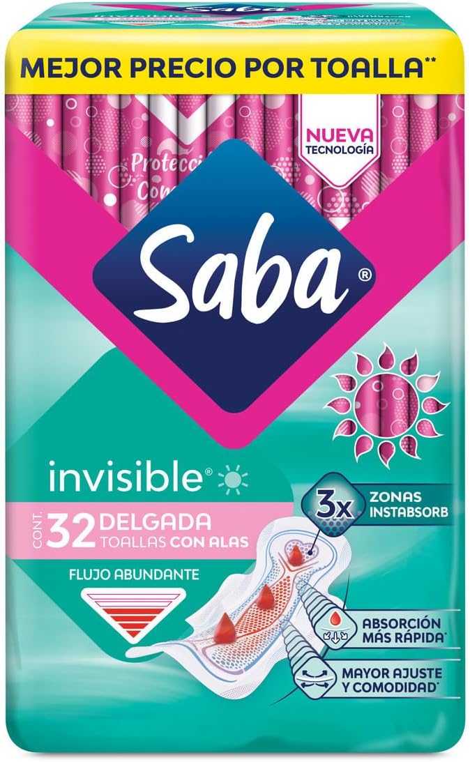 Saba, Toallas Femeninas Invisible, 32 piezas