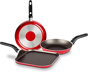 Ekco Juego de Sartenes Rojo de 3 Piezas con Antiadherente