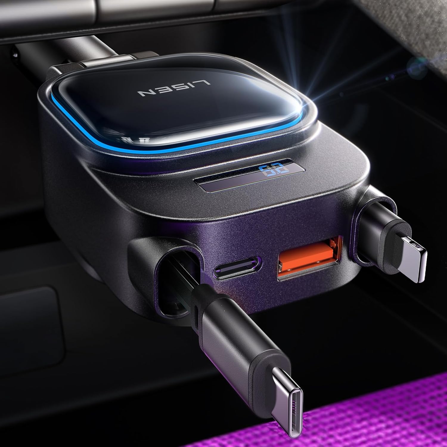 LISEN Cargador de Auto Retráctil 96W [2025 Actualizado] 4 en 1