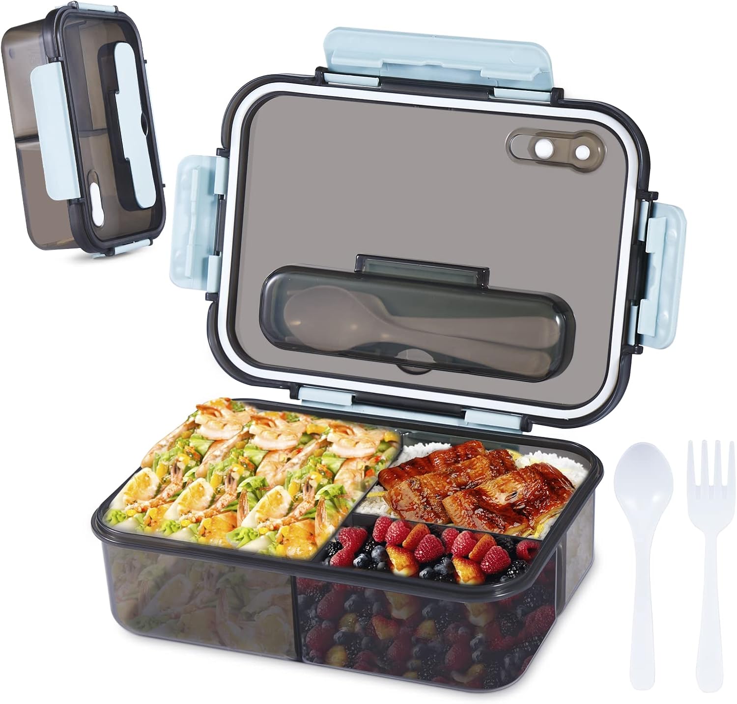 Fiambreras con 3 Compartimentos y Cubiertos,1500ml