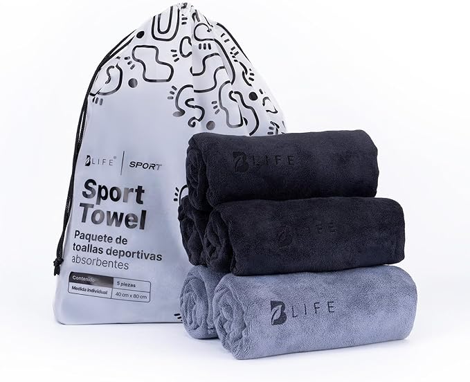 B Life | Toalla Deportiva Absorbente | Kit 5 Toallas