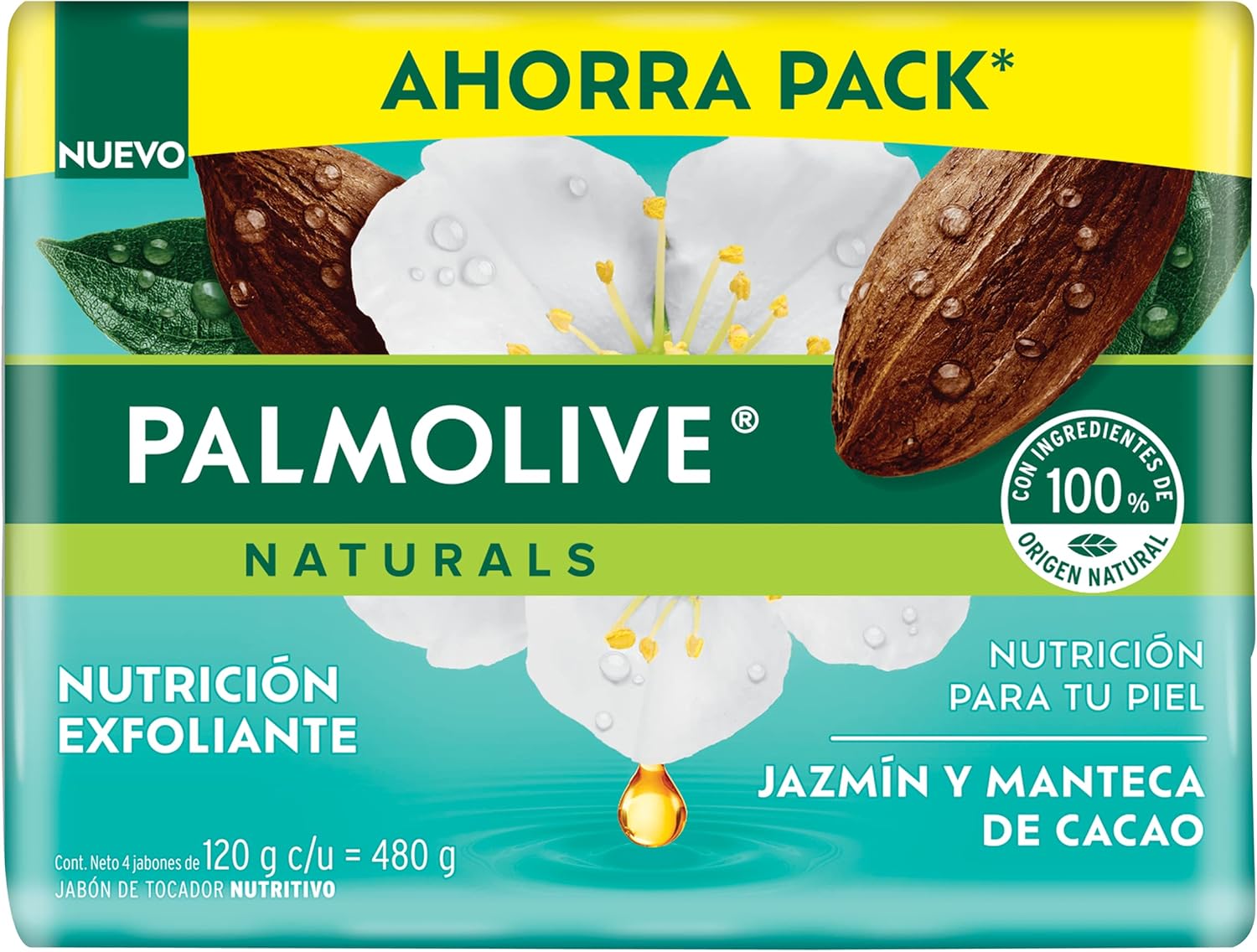 Palmolive Naturals Jabón en Barra, Jazmin y Manteca de Cacao, 4×120 gr