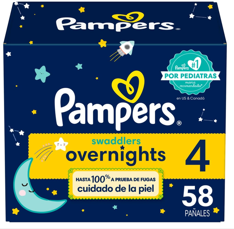 Pampers Overnight – Pañales Etapa 4, 58 Piezas. Para bebés de 10 a 17 Kg.