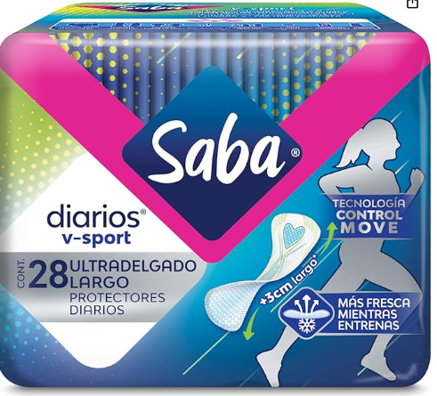Saba Diarios Sport, Protectores Diarios Ultradelgados Largos, 28 Piezas