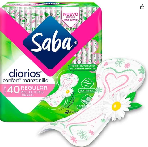 Saba Diarios Confort Manzanilla, Protectores Diarios Regular, 40 Piezas