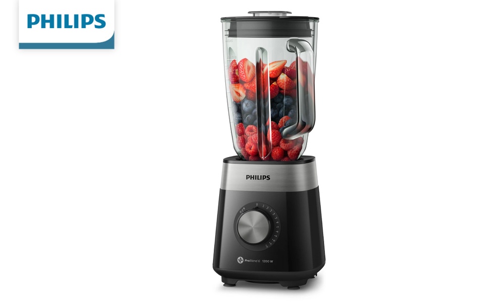 Philips Potente Licuadora de 1200 Watts (1.6 HP) con vaso de Vidrio capacidad de 2L