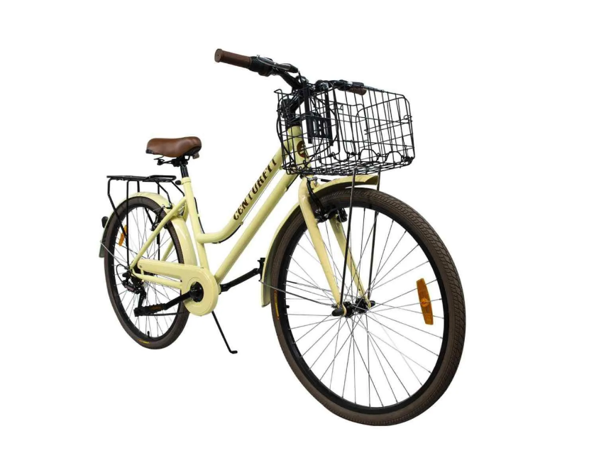 Bicicleta Vintage 6 Velocidades Freno de Mano Rodada 26 Canastilla Bici Urbana Retro Amarilla