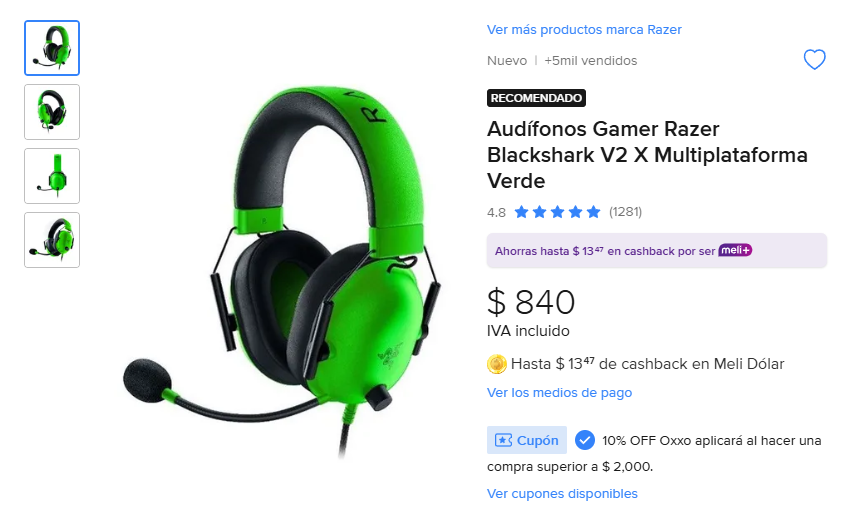 Audífonos Gamer Razer Blackshark V2 X Multiplataforma Verde