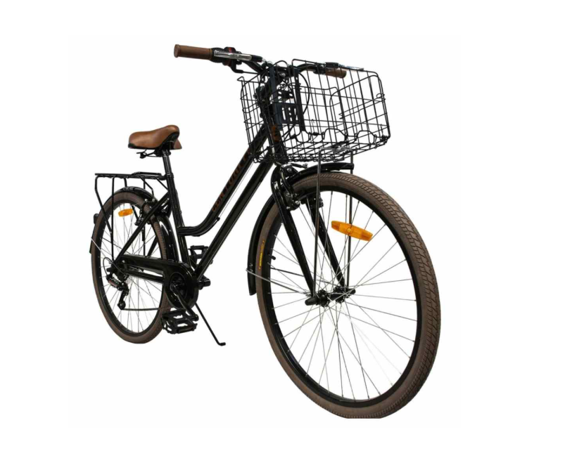 Bicicleta Vintage 6 Velocidades Freno de Mano Rodada 26 Canastilla Bici Urbana Retro Negra