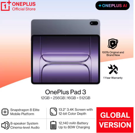 OnePlus Pad 3 versión Global tableta Snapdragon 8 Elite pantalla de 13,2 «144Hz resolución de 3,4 K 8 altavoces Wi-Fi 7 Android 15