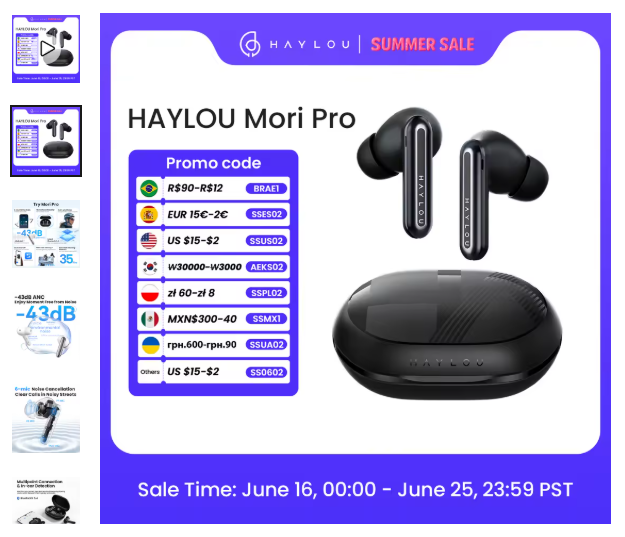 HAYLOU Mori Pro auriculares inalámbricos con cancelación de ruido