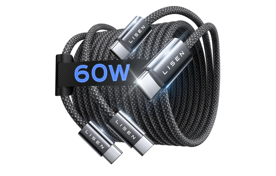 LISEN 60W Cable USB C a USB C 2 Unidades de 2M, PD3.0 Carga Rápida 20V 3A, Nylon Trenzado