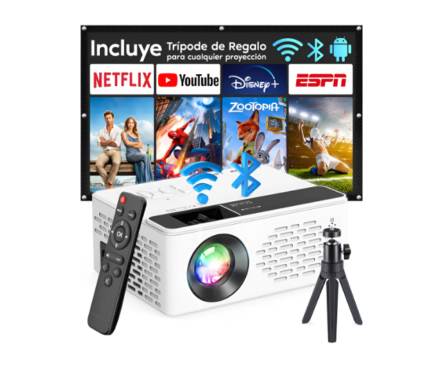 Proyector Led Android V08 Smart Wifi Bt 8000lm Con Trípode