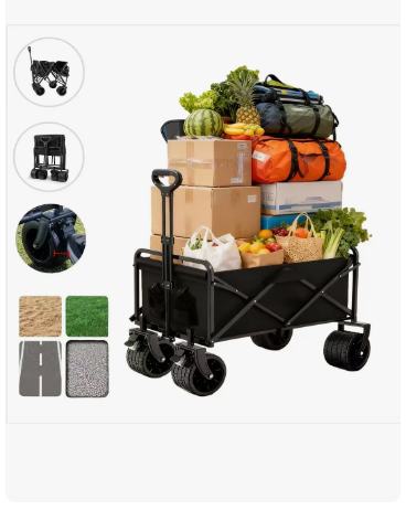 Carrito Plegable Omiva Con Ruedas 10cm Todo Terreno Y 350l Negro