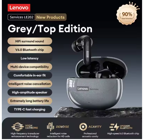 Auriculares inalámbricos Lenovo LE202 TWS genuinos Bluetooth 6,0