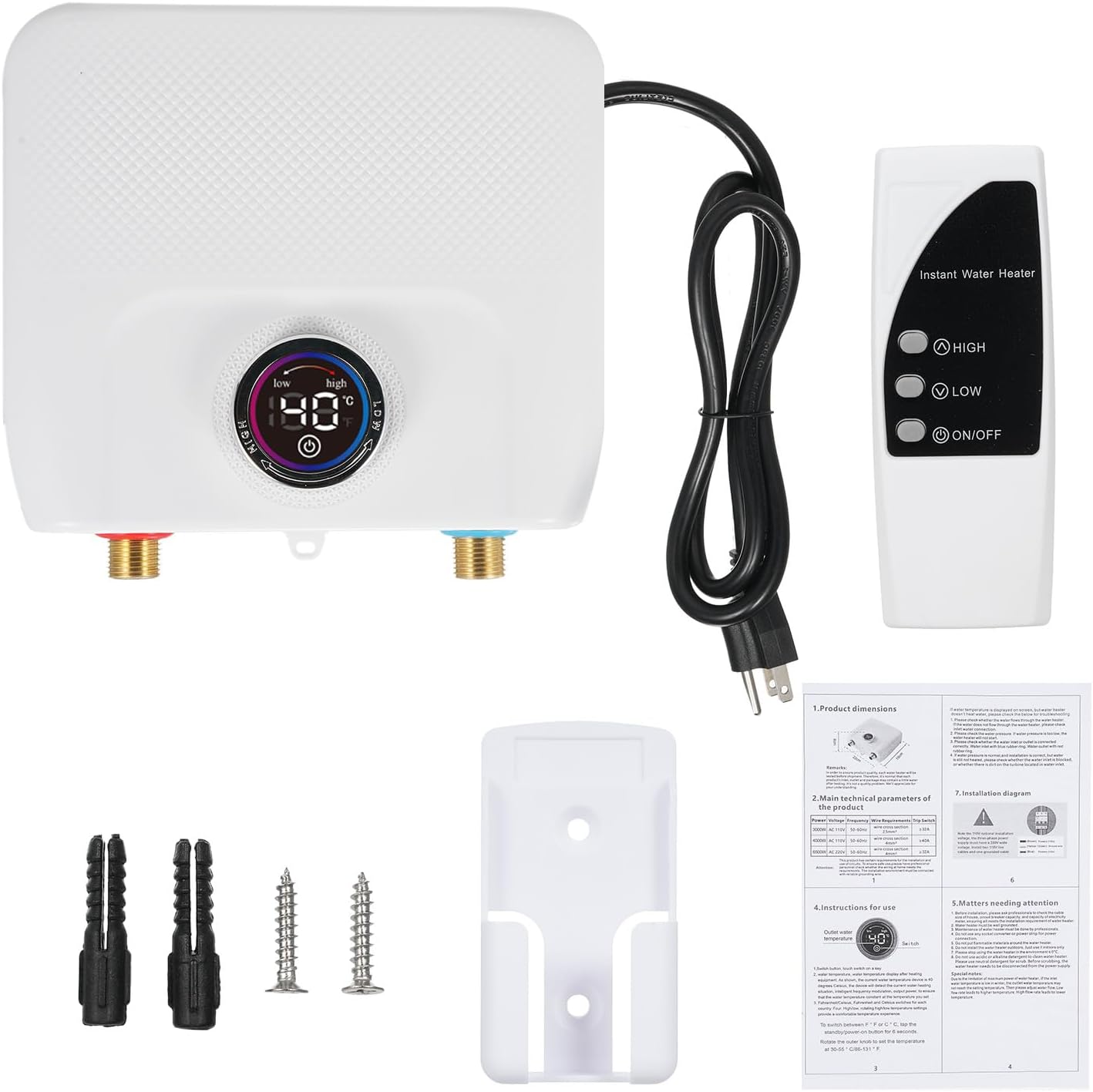 Calentador de agua eléctrico sin tanque de 3000 W, 110 V,