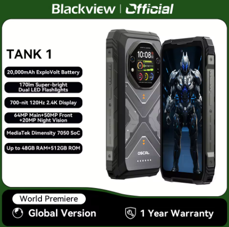 Blackview OSCAL TANK 1 Smartphone resistente 5G, 20000 mAh/55 W, pantalla FHD + 120 Hz de 6,78″,