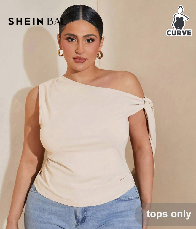 SHEIN BAE Blusa asimétrica de hombros para mujer de talla grande
