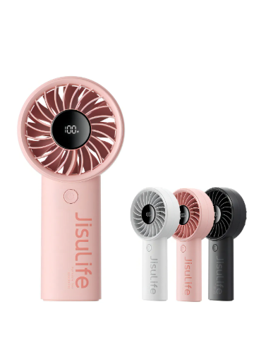 Ventilador Portátil Recargable JisuLife 5000mAh Rosa con Pantalla LED y 5 Velocidades