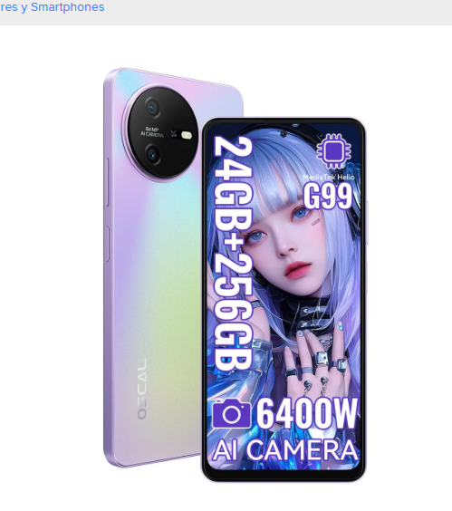 Oscal® Celular Tiger Lite Dual Sim Celulares 24gb Ram -256gb Rom 6.6inch 120hz Hdr 64mp Ai Camera Smartphone