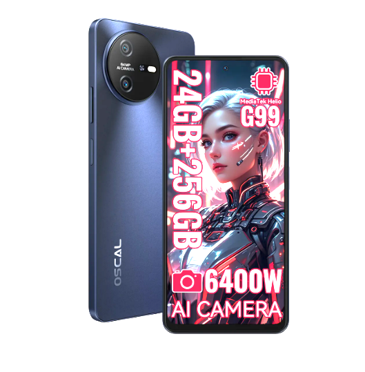 Oscal® Celular Tiger Lite Dual Sim Celulares 24gb Ram -256gb Rom 6.6inch 120hz Hdr 64mp Ai Camera Smartphone