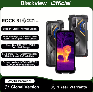 Blackview ROCK 3, Teléfono Inteligente Resistente con Android 15, Pantalla de 6.78» 2.4K,