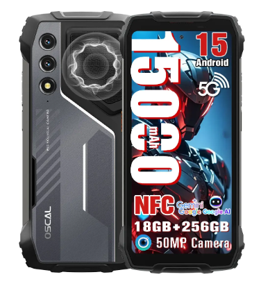 Celular Oscal® Pilot 1 Robusto Dual Sim 256 Gb Negro 18 Gb Ram 15000mah Android 15 Gaming Phone,ip69k/nfc/loud Speaker/celulares Resistentes Al Agua