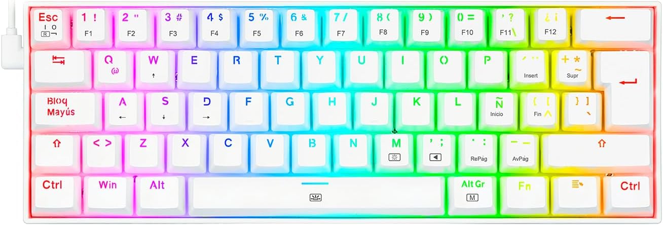 Redragon Teclado Gamer Dragonborn K630W Español, Red Switch Alámbrico, Teclado 60%, RGB