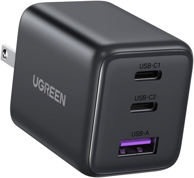 30W GAN Cargador Tipo USB C con 3Puertos, Cubo de Carga Rápido Negro