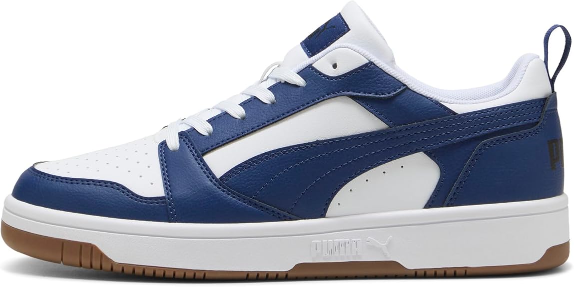 PUMA, Tenis Casuales Rebound v6 Low, Unisex, Blanco con Azul, Talla 23