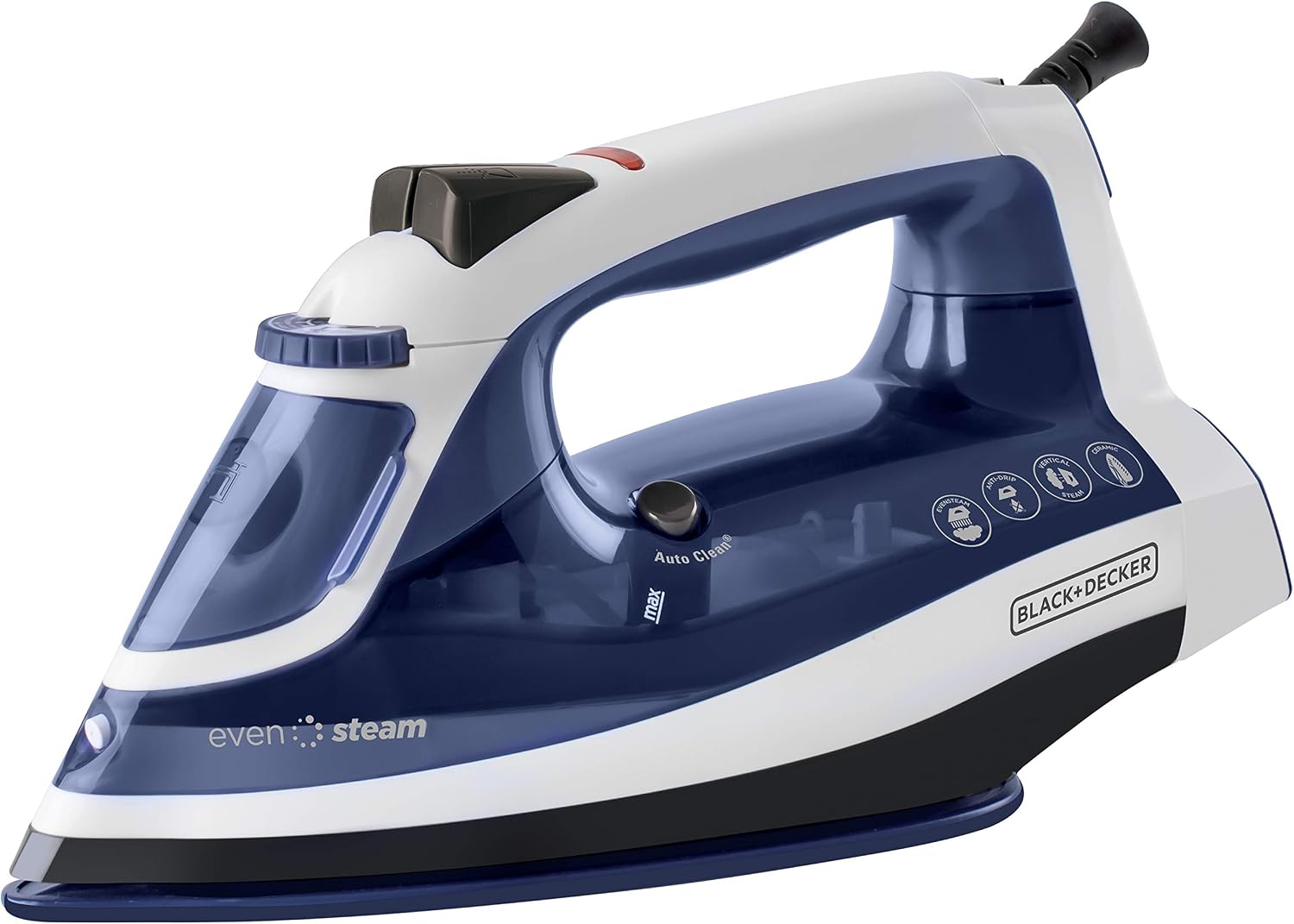 Black+Decker Plancha de Vapor Even Steam con Suela Cerámica y Potente Golpe de Vapor