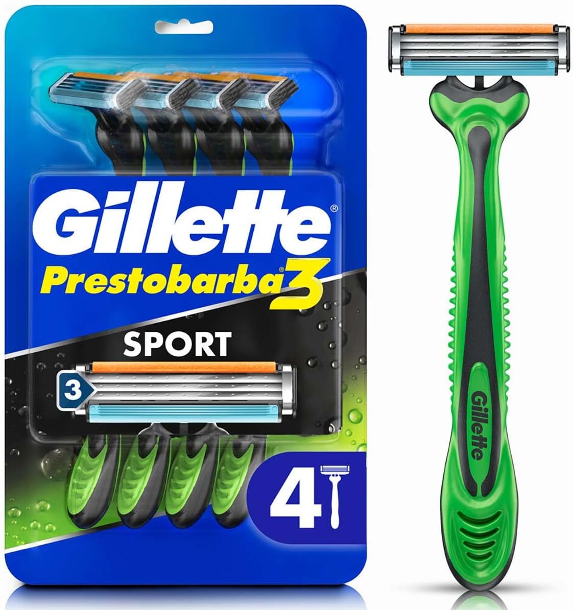 Gillette Rastrillo Prestobarba3 Sport con 3 Hojas para Rasurar 4 Uds