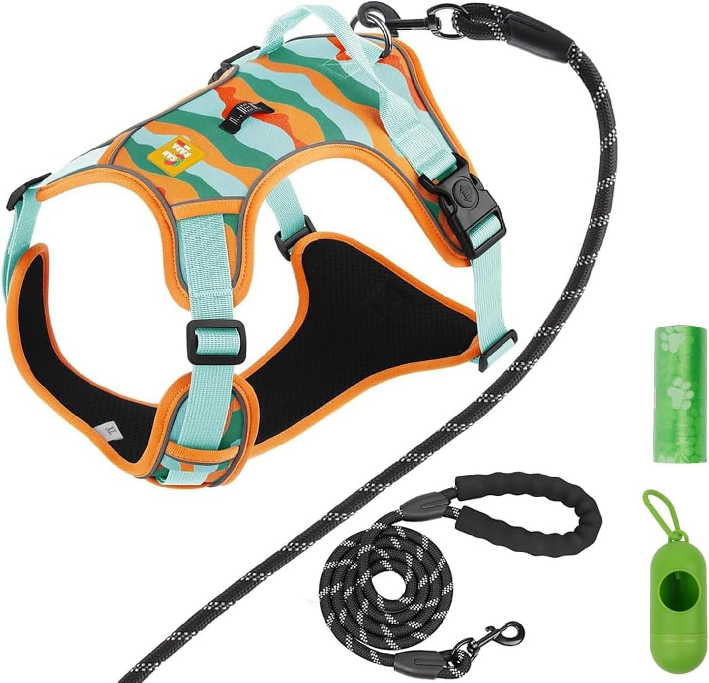 KARA Arnés para Perro Ajustable Reflectante con Correa 1.5 m Set con Dispensador y Bolsas Pechera