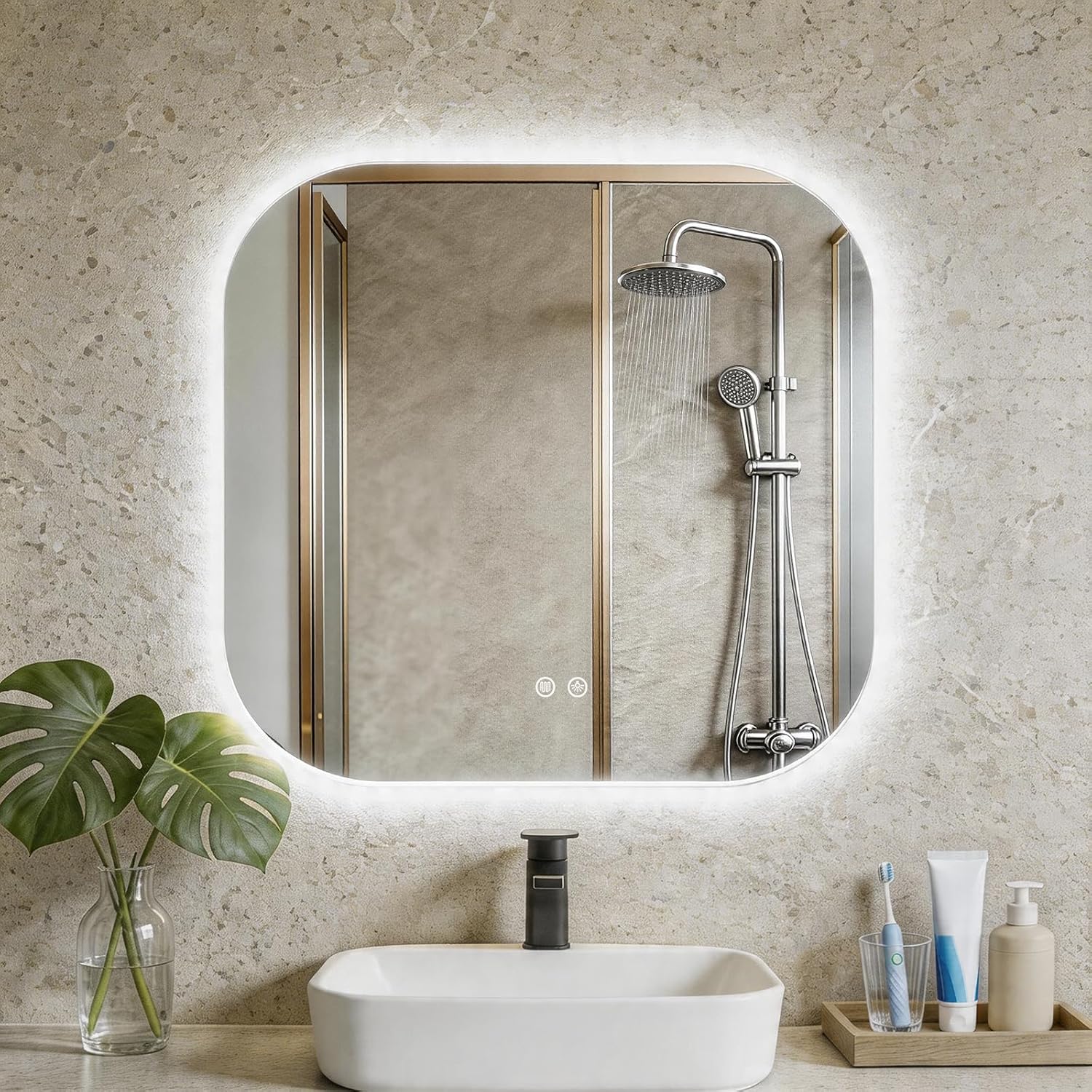 Dopwii Espejo para baño LED Rectangular 50×50 cm, Muebles baño