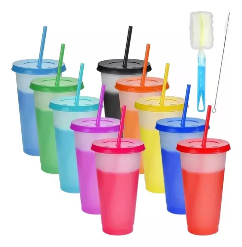 Mercado libre: Vasos Mágicos Cambiacolor 710ml con Tapa y Popote (10pzs)