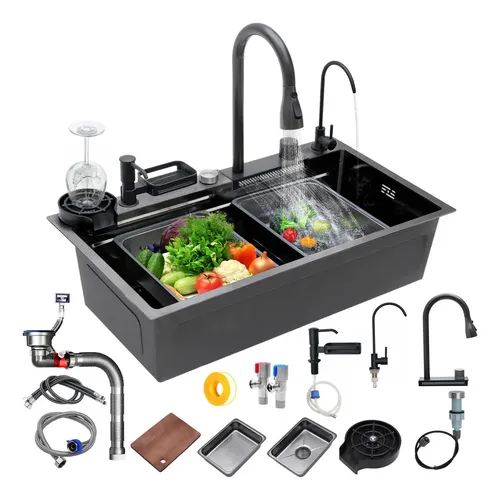 Mercado libre: Fregadero Acero Inoxidable Negro 80×45 – Diseño Cascada