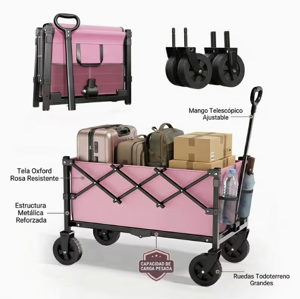 Temu: Carrito Plegable de Alta Resistencia – Ruedas Todoterreno de 5″