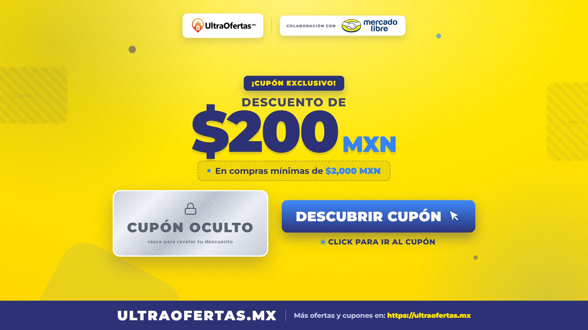 Mercado libre: Cupón de -$200 OFF | compra min. $2,000 MXN